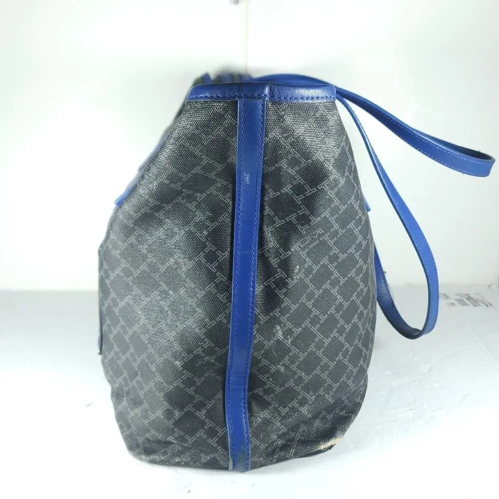 Tumi Everyday Women's Black Blue Leather Canvas Large Travel Caryall Tote Bag